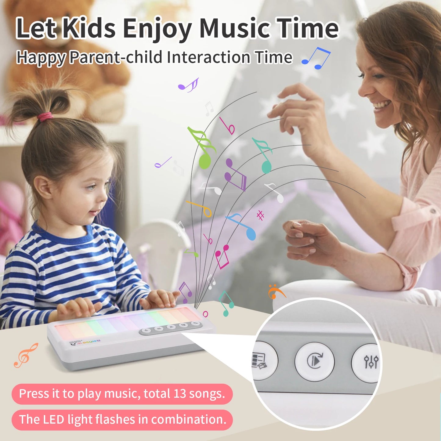 Rainbow Light Piano Music Toy (5 Instruments and 13 Melody Music)