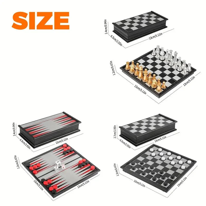 Compact Magnetic Board Games (Chess / Checkers / Backgammon)