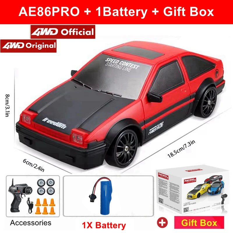 4WD RC Drift Car with Interchangeable Tires (For Kids and Adults)