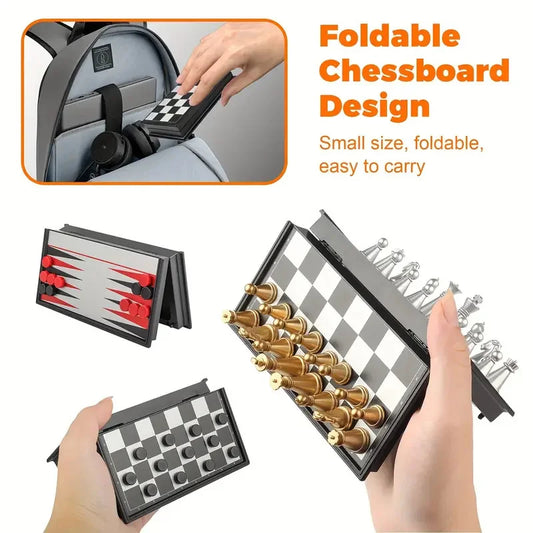 Compact Magnetic Board Games (Chess / Checkers / Backgammon)
