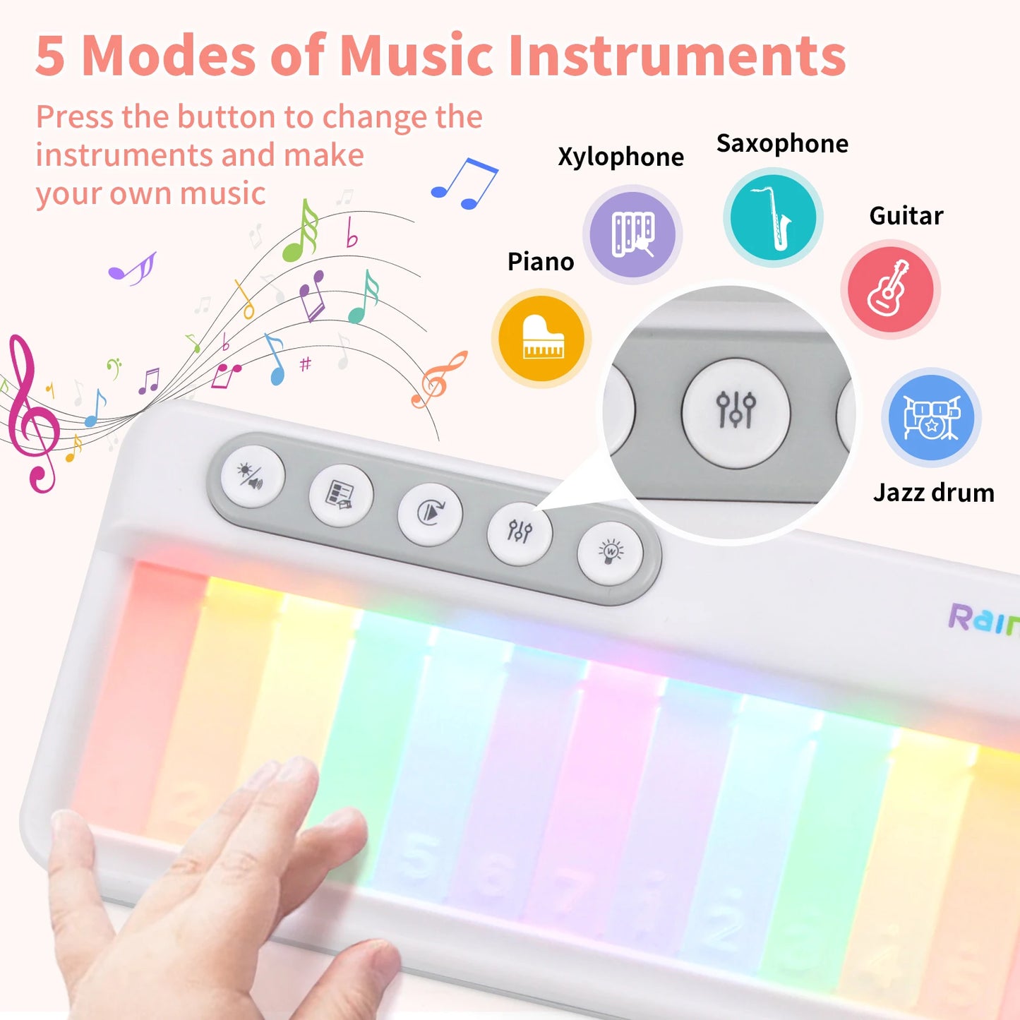 Rainbow Light Piano Music Toy (5 Instruments and 13 Melody Music)