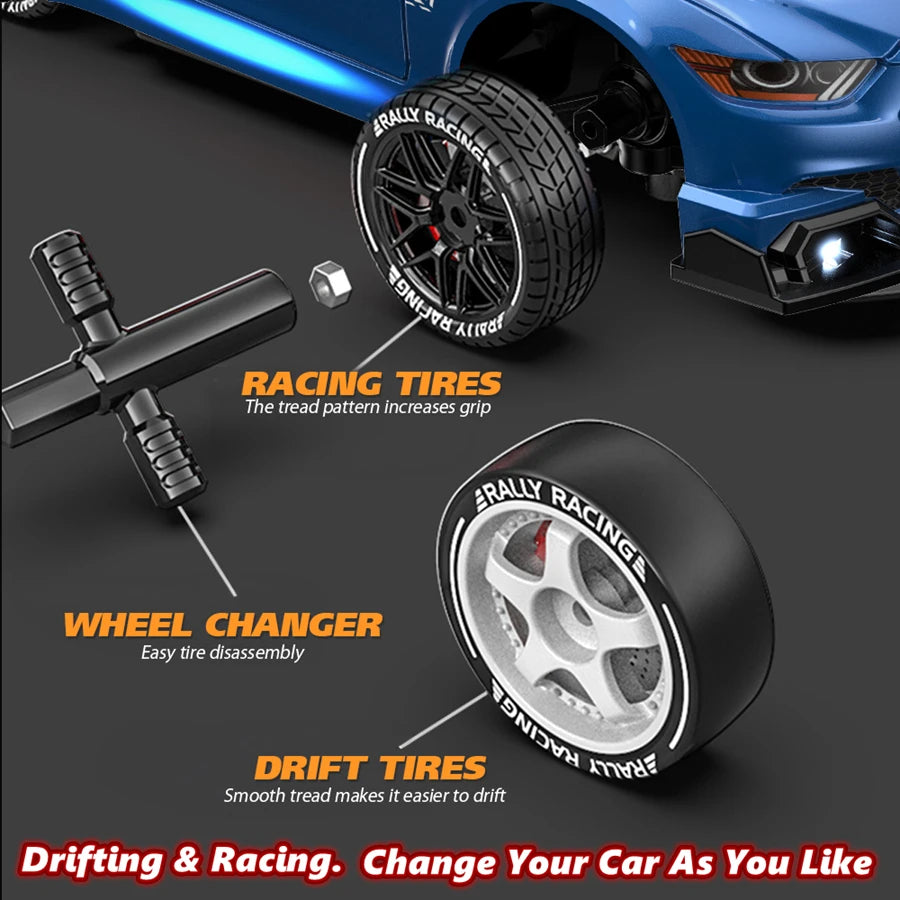 4WD RC Drift Car with Interchangeable Tires (For Kids and Adults)