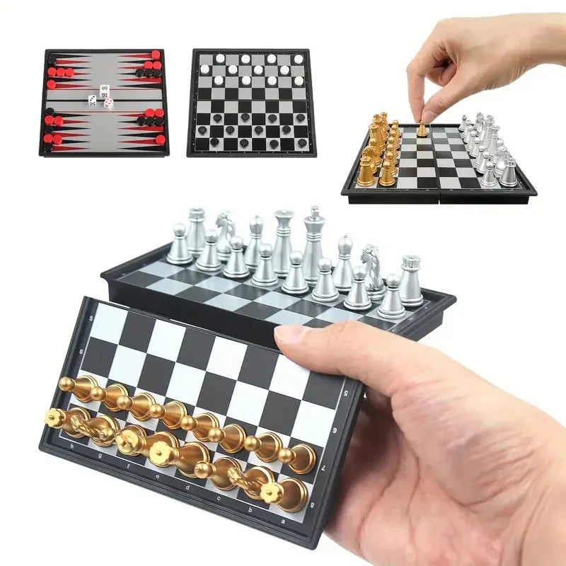 Compact Magnetic Board Games (Chess / Checkers / Backgammon)